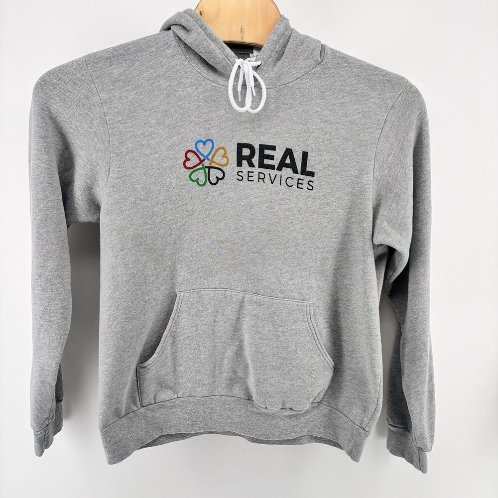 Bella Canvas Men's L Gray Fleece Hoodie Real Services 90% Cotton